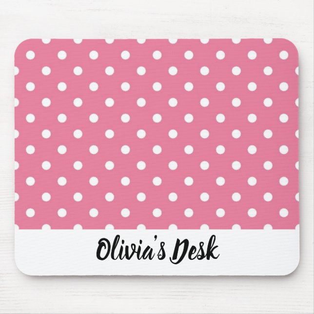 Tapis De Souris Mousepad rose avec Pois blancs (Devant)