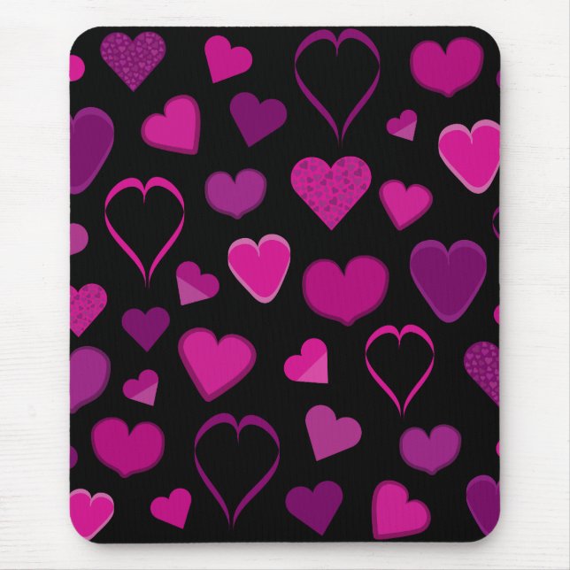 Tapis De Souris Mousepad rose et lilas de coeurs (Devant)