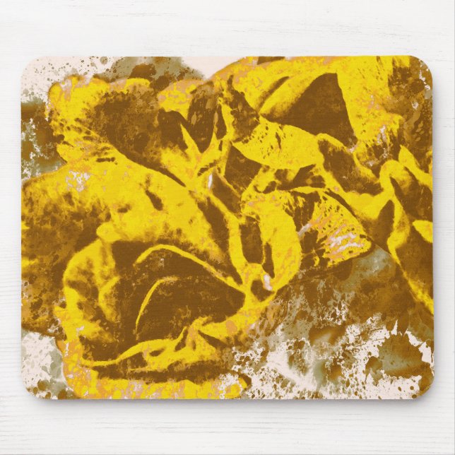 Tapis De Souris Mousepad Rose jaune aquarelle (Devant)
