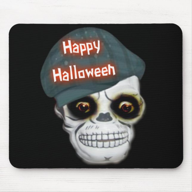 Tapis De Souris Mousepad Skeleton Head Happy Halloween (Devant)