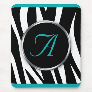 Tapis De Souris Mousepad turquoise de monogramme d'impression chic