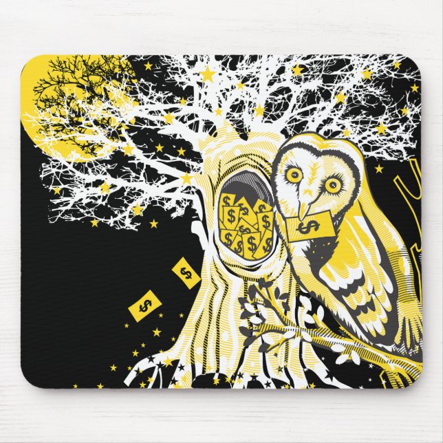 Tapis De Souris Mousepad – Urban Tree Owl & Wealth Surreal Pop-Art (Devant)