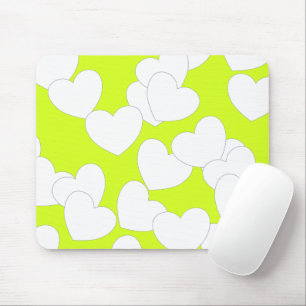 Tapis De Souris Mousepad vert citron à gros coeur blanc