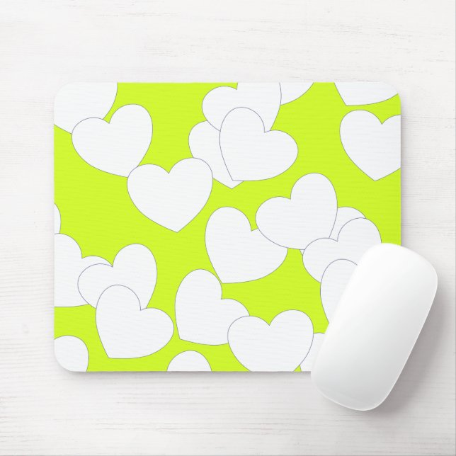 Tapis De Souris Mousepad vert citron à gros coeur blanc (Avec souris)
