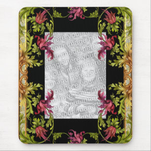 Tapis De Souris Mousepad Vintage "AJOUTER VOTRE Photo" Floral noir