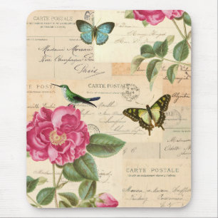 Tapis De Souris Mousepad vintage floral avec rose et le colibri