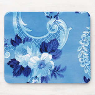 Tapis De Souris Mousepad Vintage Floral Blue Wallpaper