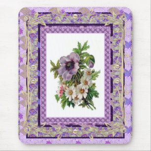 Tapis De Souris Mousepad Vintage Floral Fleurs Mauve
