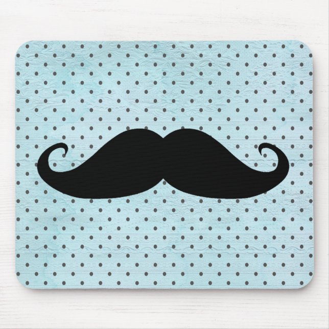 Tapis De Souris Moustache noire drôle sur le pois bleu turquoise (Devant)