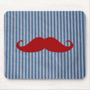 Tapis De Souris Moustache rouge drôle et rayures blanches bleues