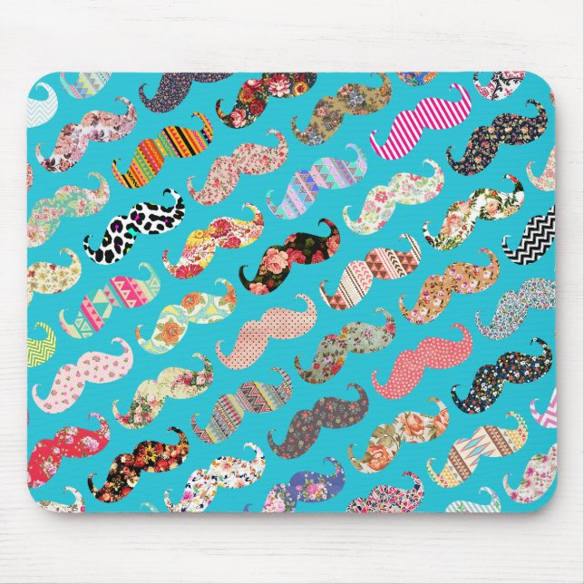 Tapis De Souris Moustaches aztèques florales de turquoise Girly (Devant)
