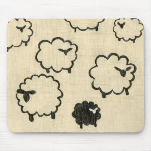 Tapis De Souris Mouton blanc et noir sur Arrière - plan crème