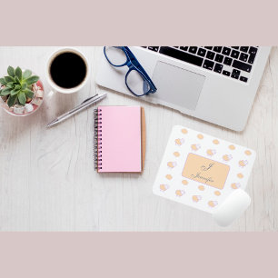 Tapis De Souris Mouton rose élégant avec nuages Monogramme Motif