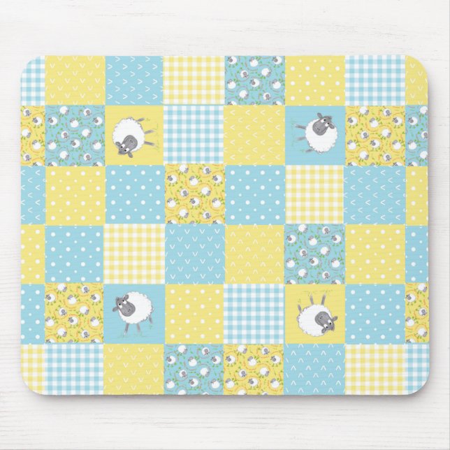Tapis De Souris Moutons amusants : Style champêtre, Faux Patchwork (Devant)