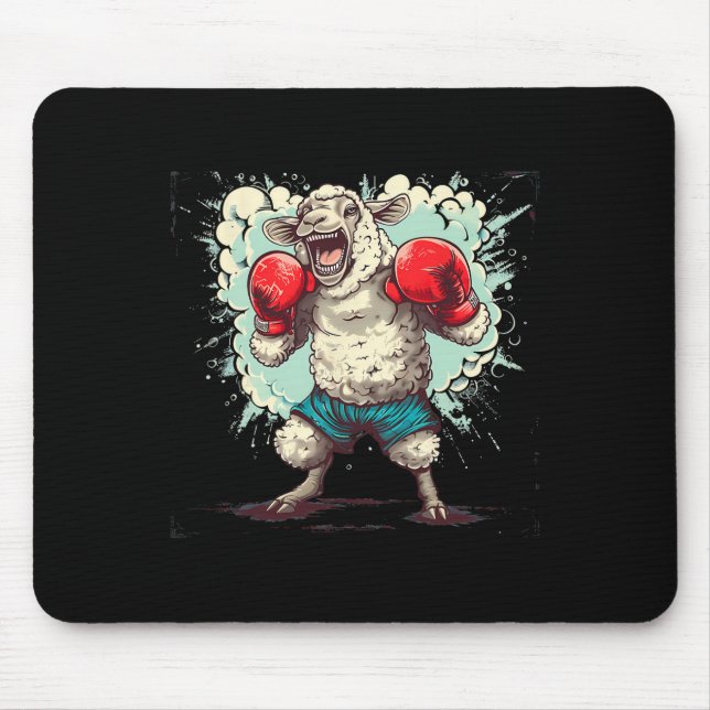 Tapis De Souris Moutons de boxe avec gants de boxe Kickboxing Drôl (Devant)