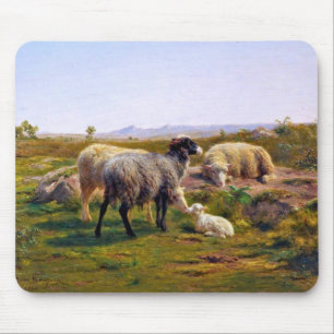 Tapis De Souris Moutons et agneau dans la nature (par Rosa Bonheur