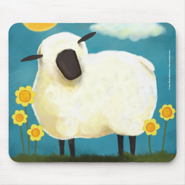 Tapis De Souris Moutons et fleurs pelucheux Mousepad de jaune (Devant)