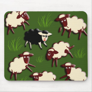 Tapis De Souris Moutons noirs dans le troupeau + votre dorsaire.