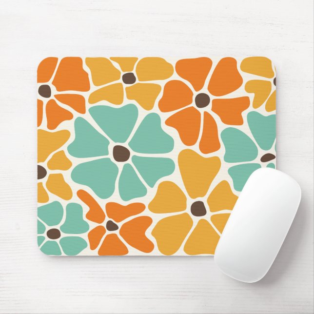 Tapis De Souris Moyenne Siècle Moderne Rétro Mood Floral (Avec souris)