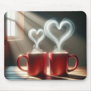 Tapis De Souris Mugs De Café Rouge Avec Coeurs Vapeurs