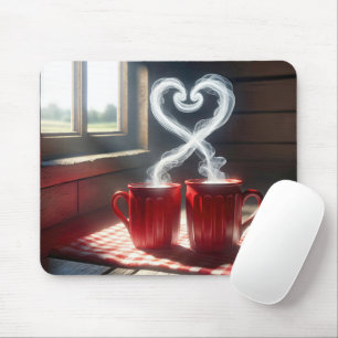 Tapis De Souris Mugs Rouges Avec Connexion Coeur Vapeur