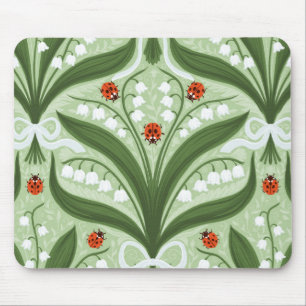 Tapis De Souris Muguet et coccinelles symétrie en vert,