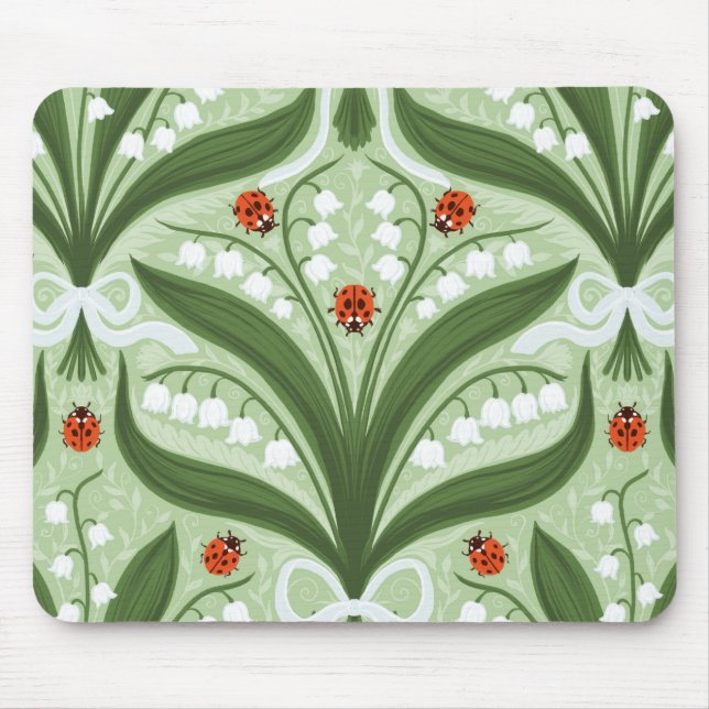 Tapis De Souris Muguet et coccinelles symétrie en vert, (Devant)