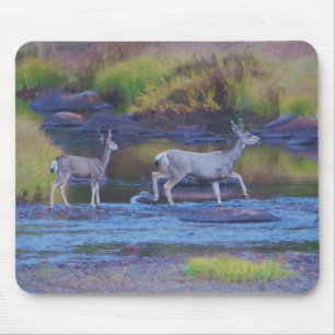 Tapis De Souris Mule Deer Doe et Fawn