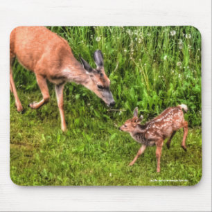 Tapis De Souris Mule Deer Fawn & Mother Wildlife Photo