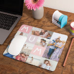 Tapis De Souris Mum Modern Photo Grid Collage Family Keepsake Pink<br><div class="desc">Send a beautiful personalized mouse pad to your mum that she'll cherish forever. Special personalized photo collage mouse pad to display 9 of your own special family photos and memories. Our design features a modern 9 photo collage grid design with "Mum" letters displayed in the grid design.</div>