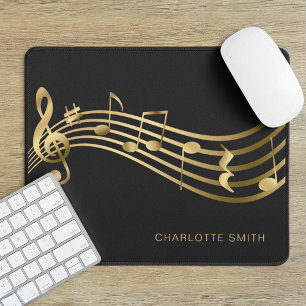 Tapis De Souris Music School Office Elegant Gold Notes musicales