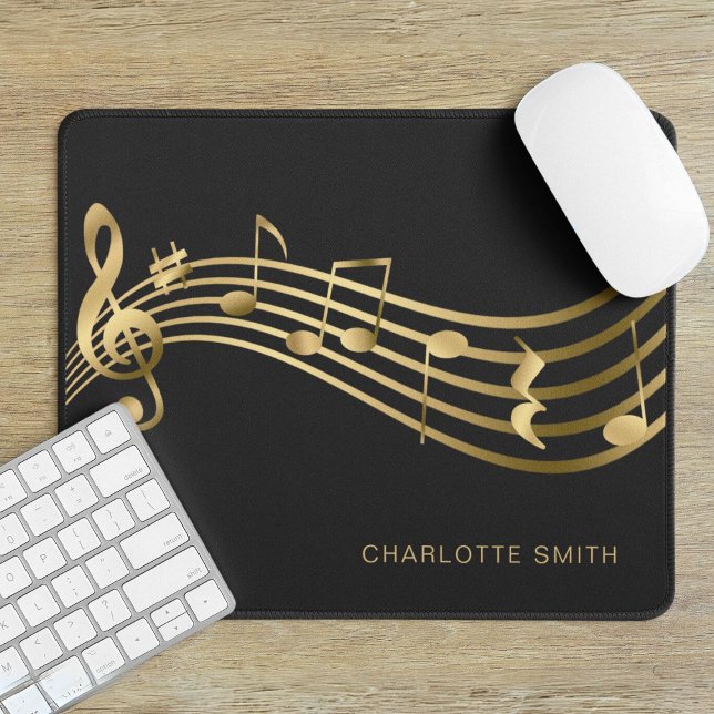 Tapis De Souris Music School Office Elegant Gold Notes musicales (Créateur téléchargé)