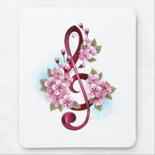 Tapis De Souris Musical treble clef notes with sakura flowers