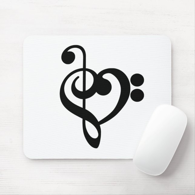 Tapis De Souris Musicien Coeur de musique - Treble Bass Clef (Avec souris)