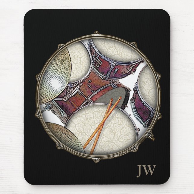 Tapis De Souris Musique à tambour monogramme sur mesure (Devant)