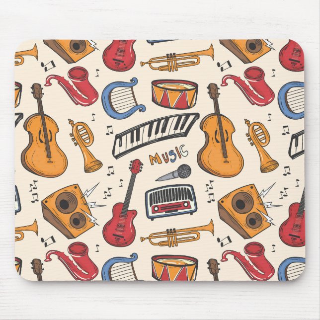 Tapis De Souris Musique cool Thématique Piano Drums Guitare Violon (Devant)