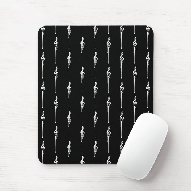 Tapis De Souris Musique Motif Melting Treble Clef Blanc et Noir (Avec souris)