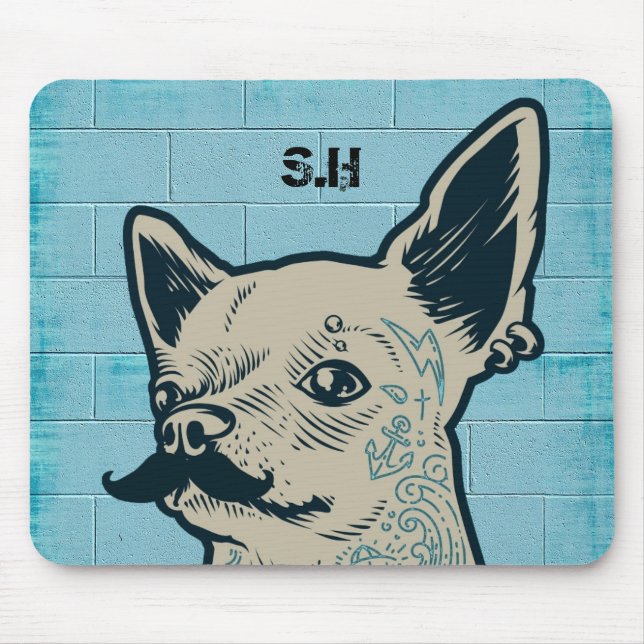 Tapis De Souris Mustache Chihuahua Graffiti Mur Monogramme (Devant)