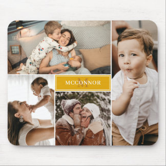 Tapis De Souris Mustard Jaune Moderne 4 Photo Collage & Nom
