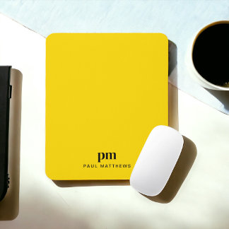 Tapis De Souris Mustard Jaune Simple Minimale Monogramme et nom