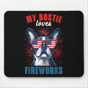 Tapis De Souris My Boston Terrier aime le feu d'artifice 4 juillet