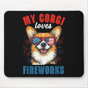Tapis De Souris My Corgi aime les feux d'artifice 4 juillet chien