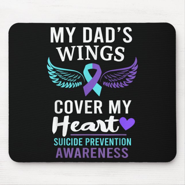 Tapis De Souris My Dad's Wings Cover Heart Suicide Awareness Ribbo (Devant)