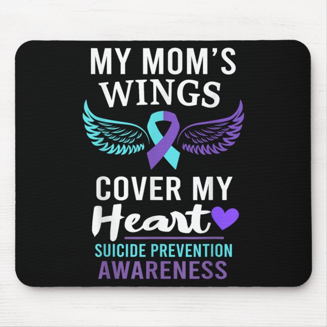 Tapis De Souris My Mom's Wings Cover Heart Suicide Awareness Ribbo (Devant)