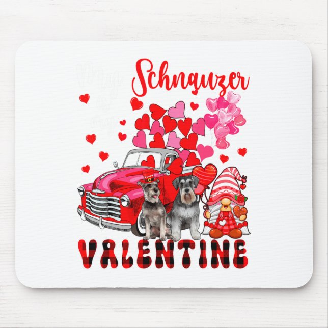 Tapis De Souris My Schnauzer Is My Valentine Two Dogs With Gnome P (Devant)