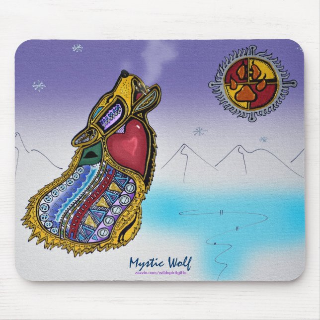 Tapis De Souris Mystic Wolf Ojibwe style Art Mousepad (Devant)