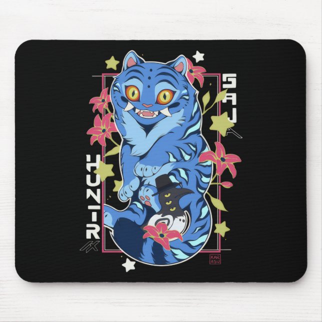 Tapis De Souris Mystical Blue Tiger Japanese Folk Art Style (Devant)