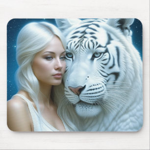 Tapis De Souris Mystique Tigre blanc et femme magique