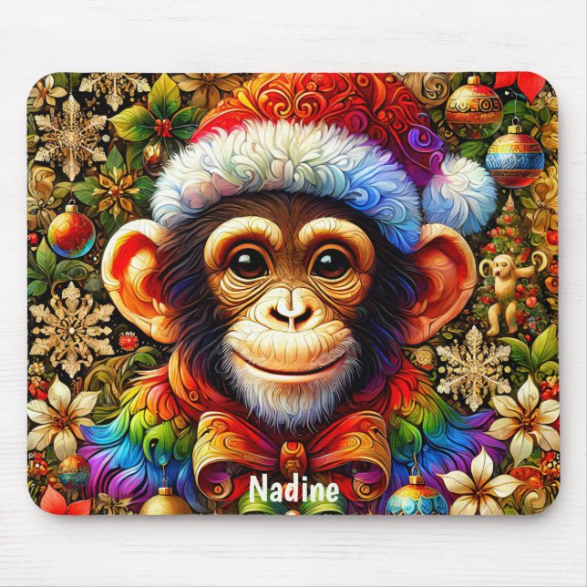 Tapis De Souris NADINE ~ Zany CHIMPANZEE Christmas  (Devant)