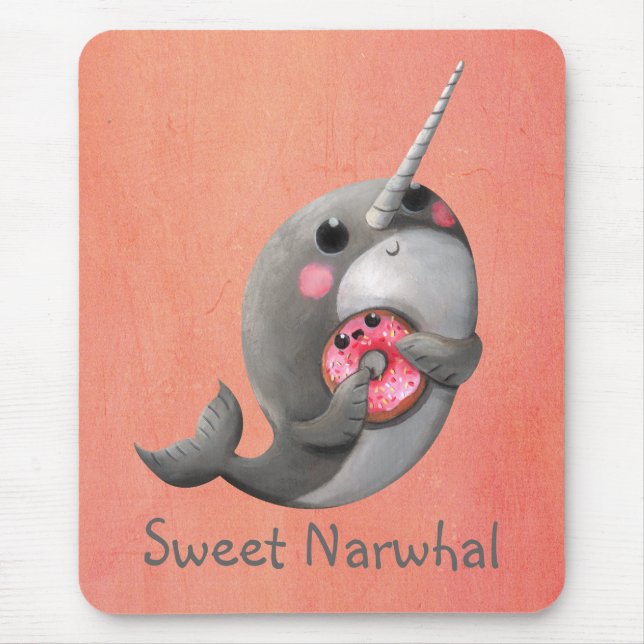 Tapis De Souris Narwhal timide avec le beignet (Devant)
